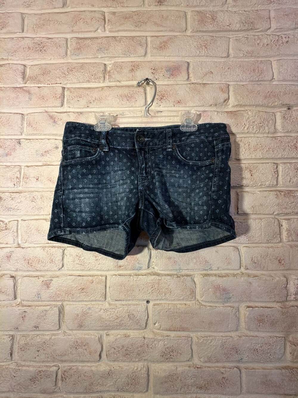 H&M L.O.G.G. Dark Wash Printed Denim Jean Shorts